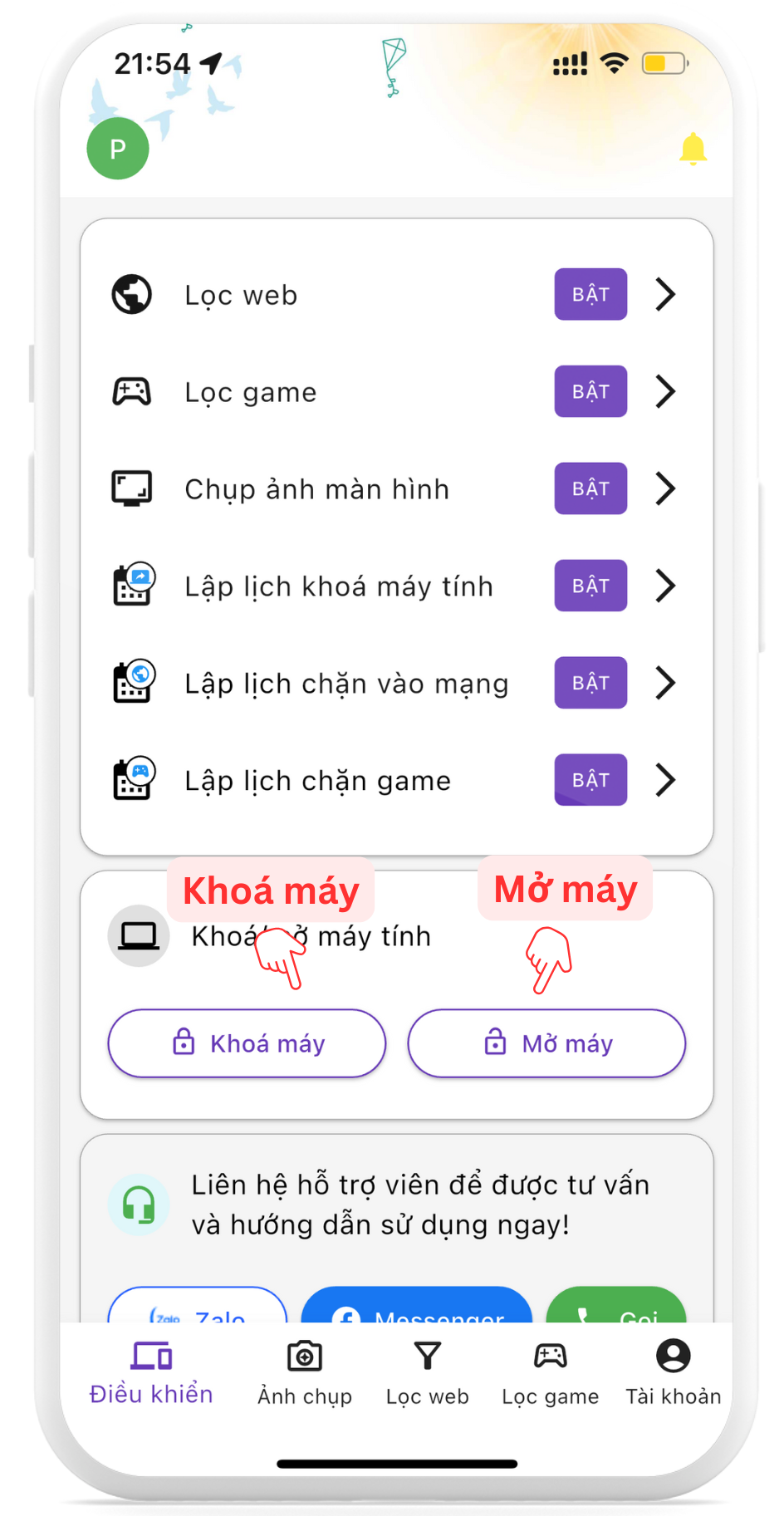 Khoá/mở máy tính