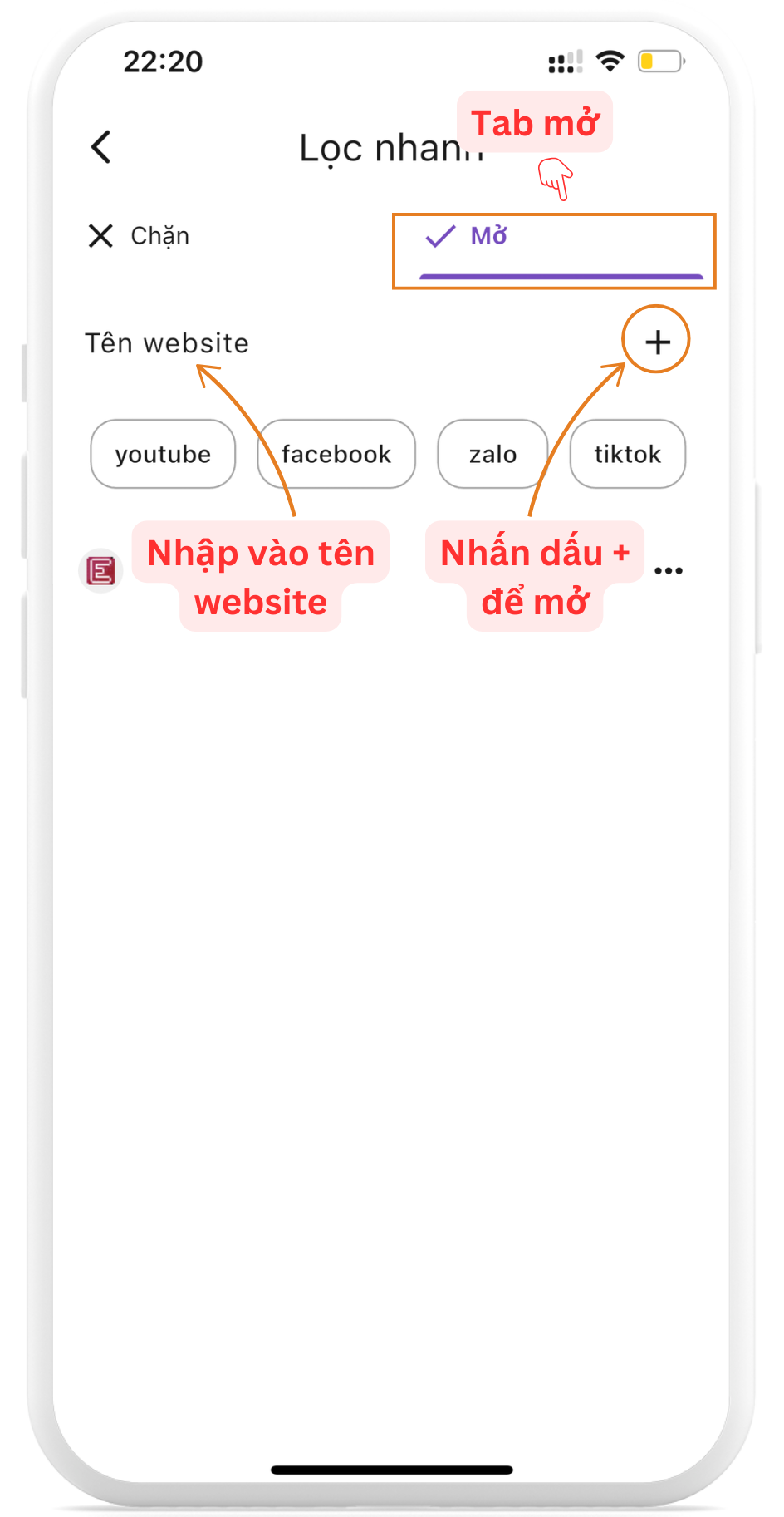 Mở nhanh youtube, facebook, zalo, tiktok