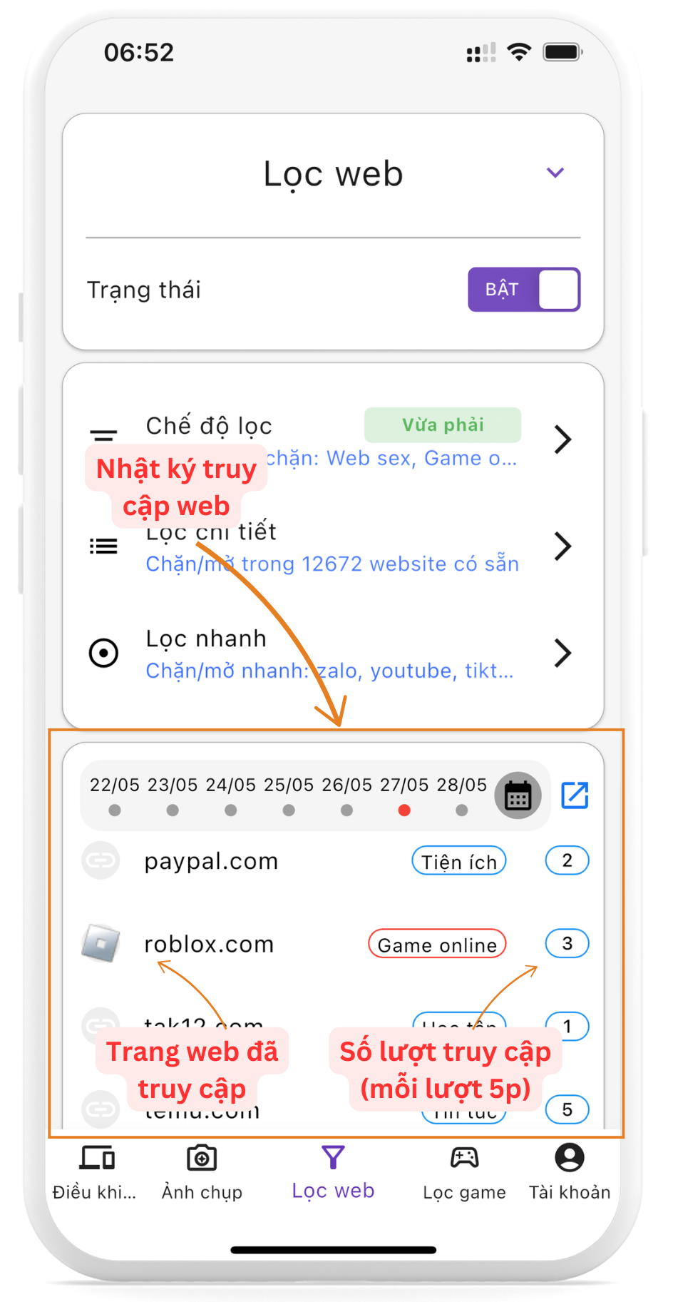 Hướng dẫn kiểm soát truy cập web trong KidSafe - KidSafe Guide