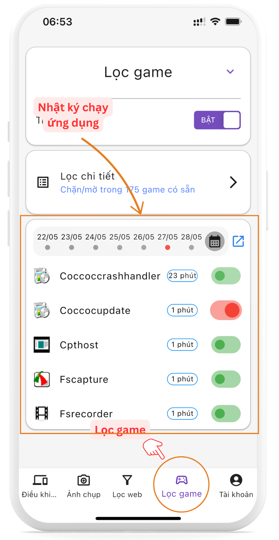Nhật ký chạy ứng dụng