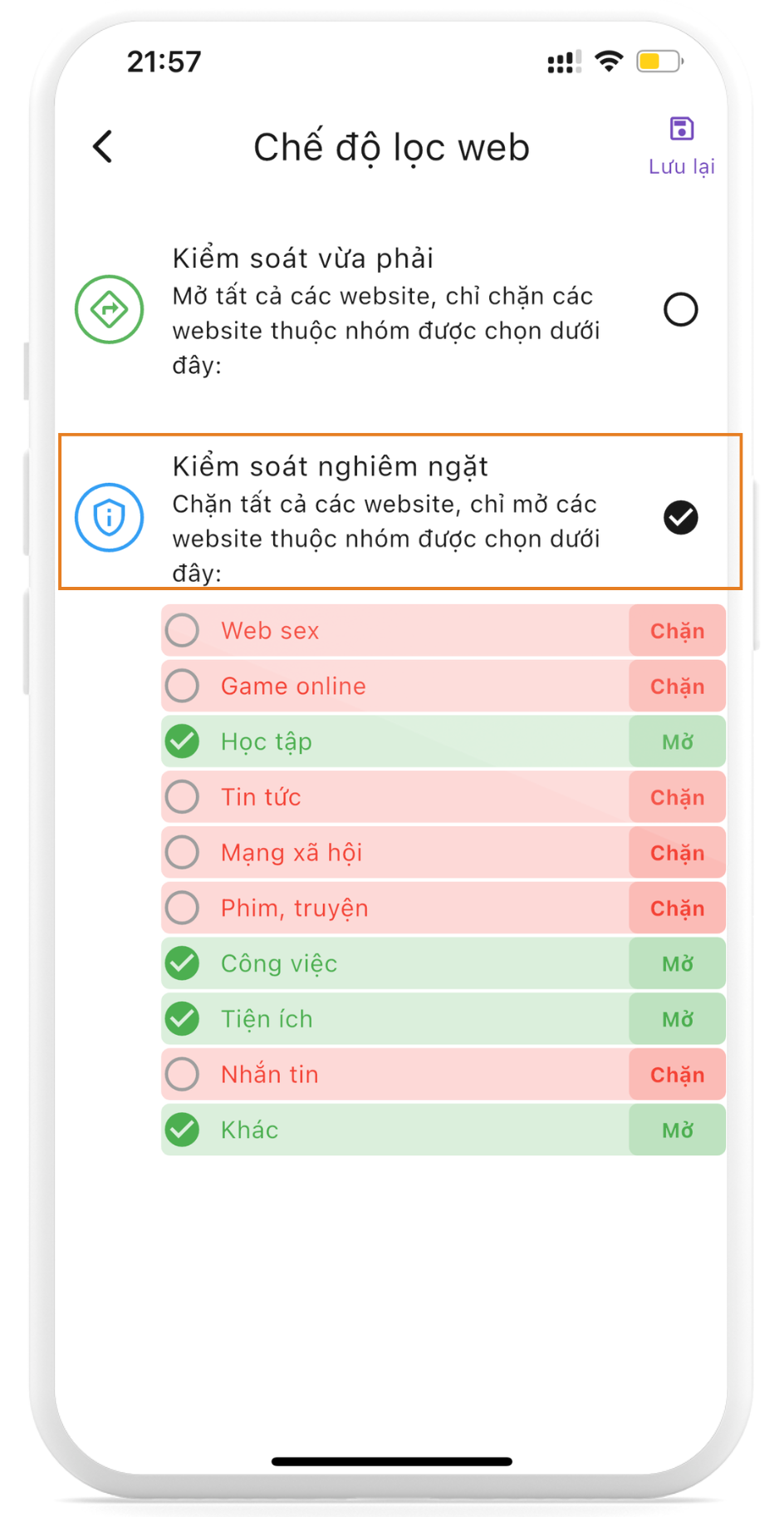Chế độ kiểm soát mạng nghiêm ngặt