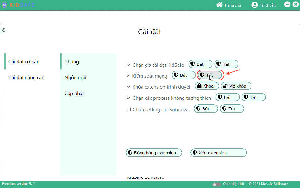 Tắt kiểm soát mạng