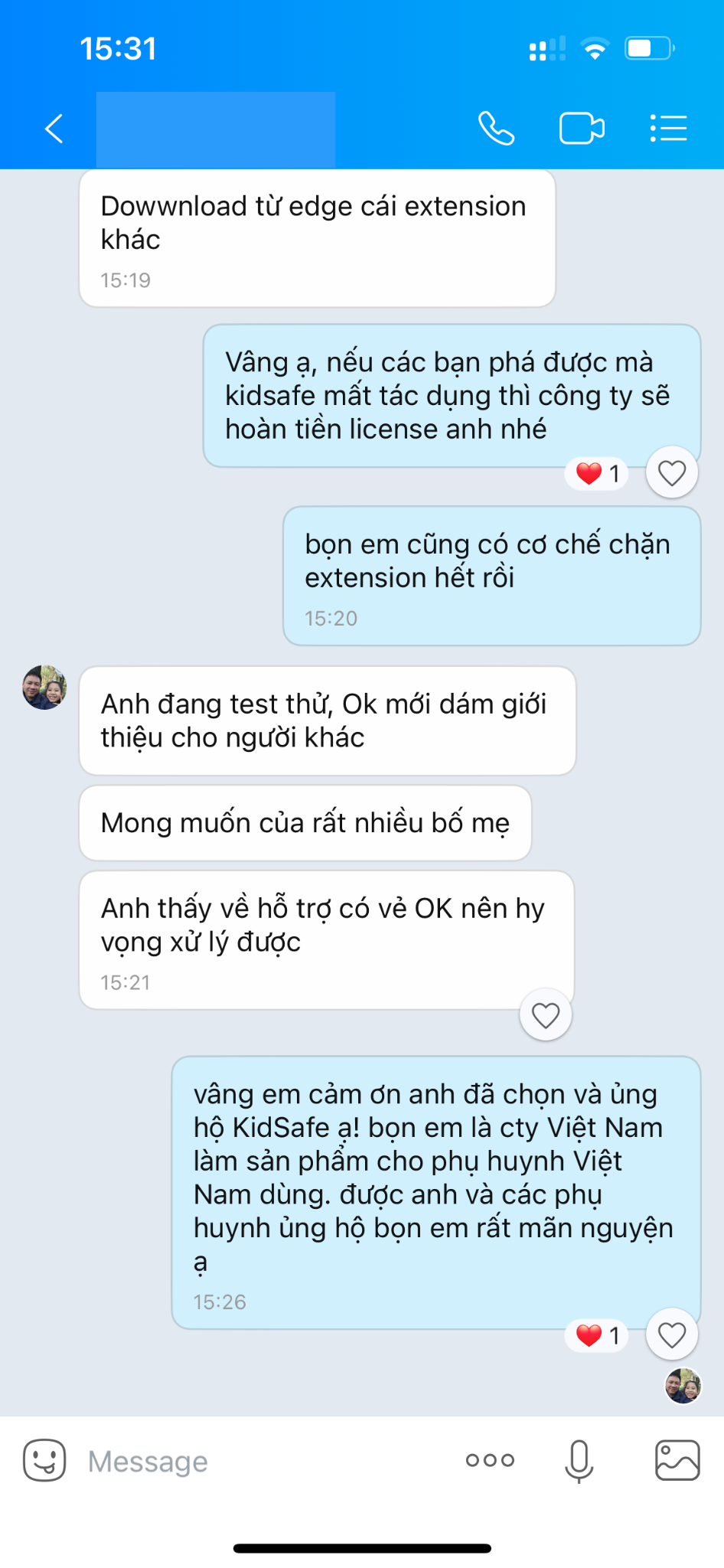 Phản hồi của phụ huynh 1